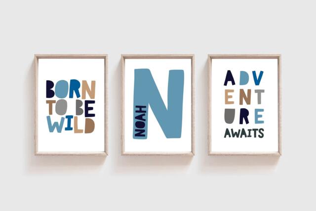 Set Of 3 Boys Nursery Prints, Adventure Awaits, Decor, Bedroom Playroom Wall Art - image 1