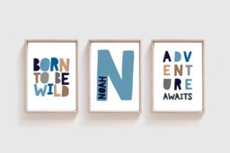 Set Of 3 Boys Nursery Prints, Adventure Awaits, Decor, Bedroom Playroom Wall Art - thumbnail 1