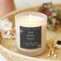 Personalised Housewarming Candle - Our Happy Place, Frosted Glass - thumbnail 1