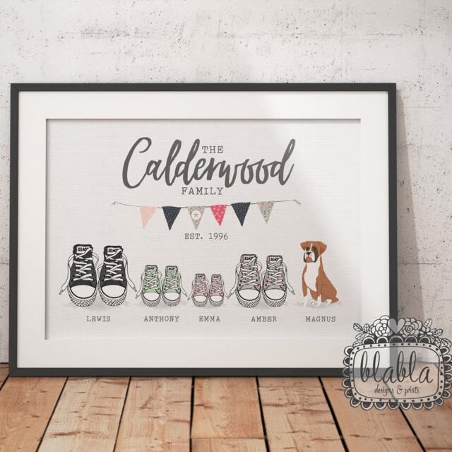 Digital Only Trainers Family Poster With Pets, Poster, Personalised Custom Print - image 1