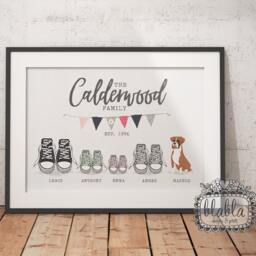 Digital Only Trainers Family Poster With Pets, Poster, Personalised Custom Print - thumbnail 1