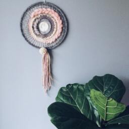 All Shades Of Grey Round Wall Hanging/Woven Hanging/Textile Weaving/Wall Art Tapestry/Pom-Pom - thumbnail 3