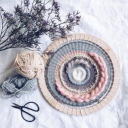 All Shades Of Grey Round Wall Hanging/Woven Hanging/Textile Weaving/Wall Art Tapestry/Pom-Pom - thumbnail 2