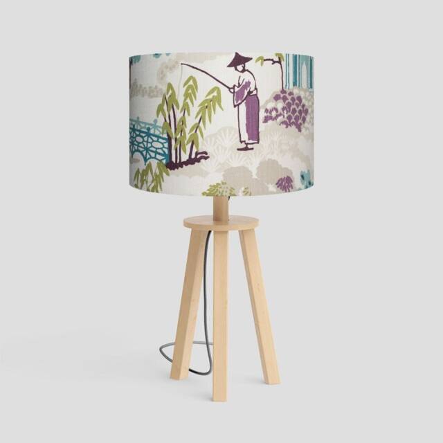 Asian Pagoda Fabric Lampshade Botanical Oriental Drum Shade - image 1