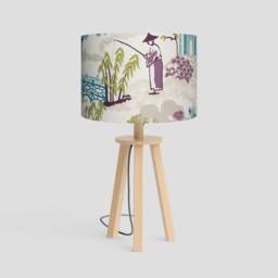 Asian Pagoda Fabric Lampshade Botanical Oriental Drum Shade - thumbnail 1