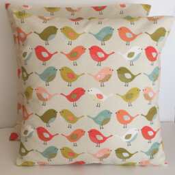 "2 X Fryetts Birds Orange Pink Blue Green Beige Cushion Covers 16"" 18"" 20" - thumbnail 2