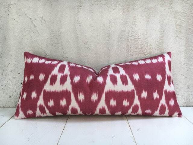 Silk Ikat Pillow Cover - 10x24 - Handwoven Decorative Cushion - image 1