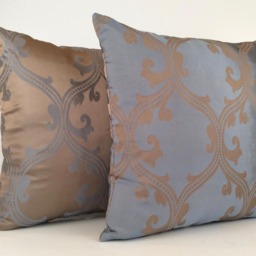 Tan & Grayish Blue Pillow, Patterned Throw Pillow Cover, Decorative Cushion Accent Silk Blend Pillow - thumbnail 4