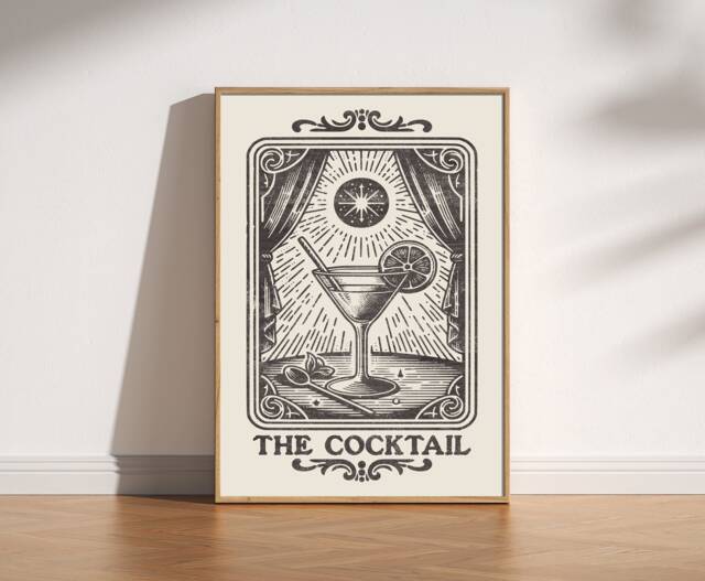 The Cocktail Tarot Card Print, Bar Car Mystical Celestial, Trendy Fun Retro Art, Poster, Kitchen Diner Decor - image 1