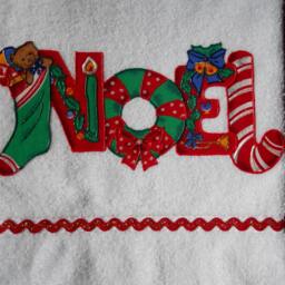 Appliqued Christmas Hand Towel Noel Holiday Decor - thumbnail 2