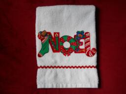 Appliqued Christmas Hand Towel Noel Holiday Decor - thumbnail 1