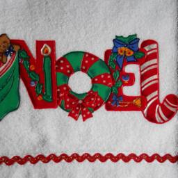 Appliqued Christmas Hand Towel Noel Holiday Decor - thumbnail 3
