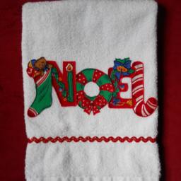 Appliqued Christmas Hand Towel Noel Holiday Decor - thumbnail 4