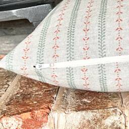 1377. Coral/ Eau De Nil Selby Stripe Linen Look 100% Cotton Cushion Cover - thumbnail 3