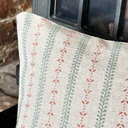 1377. Coral/ Eau De Nil Selby Stripe Linen Look 100% Cotton Cushion Cover - thumbnail 2