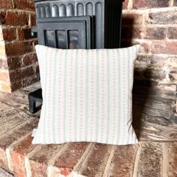 1377. Coral/ Eau De Nil Selby Stripe Linen Look 100% Cotton Cushion Cover - thumbnail 1