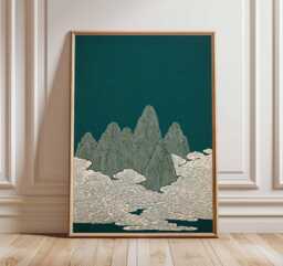 Japanese Mountain Art Print, Minimalist Landscape Poster, Zen Nature Wall Art, Tranquil Cloud Illustration, Modern Home Decor - thumbnail 1