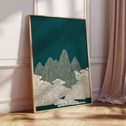 Japanese Mountain Art Print, Minimalist Landscape Poster, Zen Nature Wall Art, Tranquil Cloud Illustration, Modern Home Decor - thumbnail 2