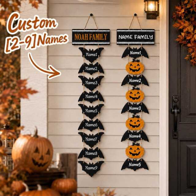 Personalized Halloween Family Sign - Custom 2-9 Names Porch Decor Door Hanging Name Wall Spooky Fall Decoration - image 1