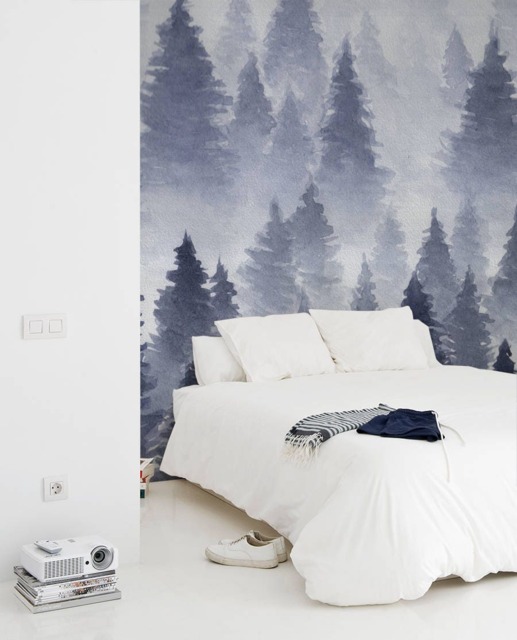 Landscape Of Forest Wall Covering, Hand Drawn, Peel & Stick, Removable Wallpaper, Reusable, Decal, Self Adhesive, Mural, Nature #25 - image 1