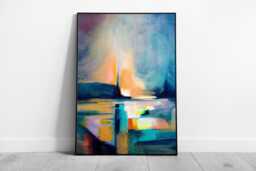 Vibrant Abstract Yellow-Blue Textured Oil Painting Print Modern Framed Wall Art - thumbnail 1