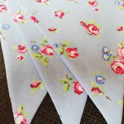 Floral Fabric Bunting. Blue Background With Pink Rosebud Design. Approx 2.5 Metre Length - thumbnail 3
