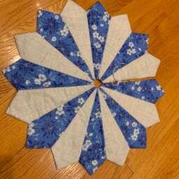 Christmas Tree Skirt, Poinsettia, Quilted, Silver, Blue, White, Small, Flower, Table Top