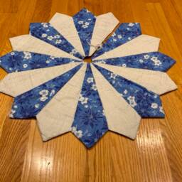 Christmas Tree Skirt, Poinsettia, Quilted, Silver, Blue, White, Small, Flower, Table Top - thumbnail 2