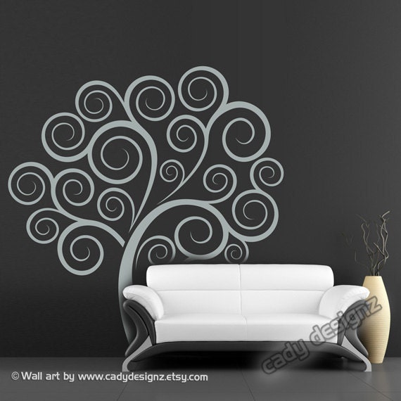 Swirly Tree Vinyl Wall Decal - Modern Nursery Decor - 66x70 - image 1