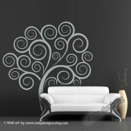 Swirly Tree Vinyl Wall Decal - Modern Nursery Decor - 66x70 - thumbnail 1