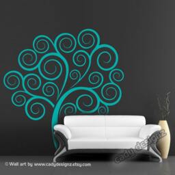 Swirly Tree Vinyl Wall Decal - Modern Nursery Decor - 66x70 - thumbnail 2