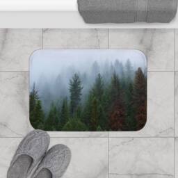 Foggy Forest Microfiber Bath Mat, Memory Foam Home Decor, Nature Bathroom Pine Trees Bathmat Idaho Decorations Fog Tree - thumbnail 2