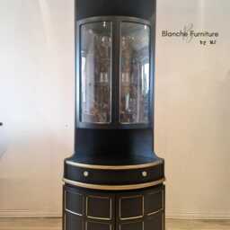 Tall Nathan Mid Century Modern Black Corner Drinks Cabinet - Luxury Cocktail Bar Unit - thumbnail 4
