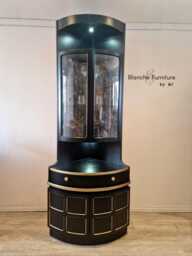 Tall Nathan Mid Century Modern Black Corner Drinks Cabinet - Luxury Cocktail Bar Unit