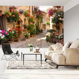 Alley Of Spello Italy Roses Wallpaper Mural Art Print Photomural Wall Decor Easy-Install Removable Peel & Stick High Quality Washable Vlies - thumbnail 2