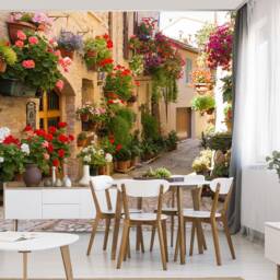 Alley Of Spello Italy Roses Wallpaper Mural Art Print Photomural Wall Decor Easy-Install Removable Peel & Stick High Quality Washable Vlies - thumbnail 3