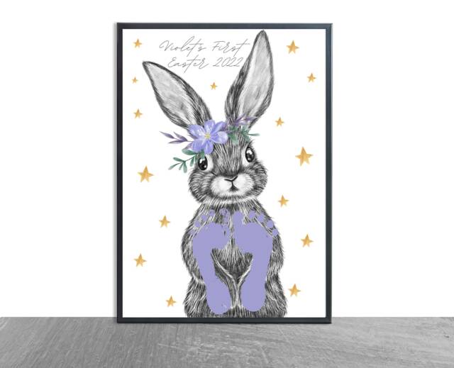 Babies 1st Easter Footprint Bunny Rabbit Print, Custom , Personalised Keepsake A4- Baby Girl - New Baby - image 1