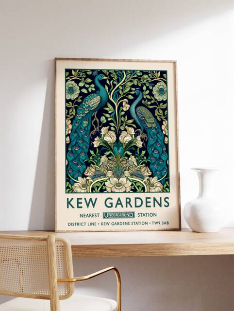 William Morris Peacock Print, Kew Gardens London Poster, Vintage Wall Art, Floral Poster - image 1