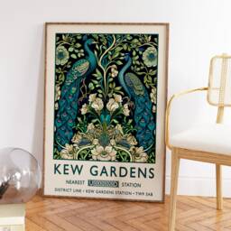 William Morris Peacock Print, Kew Gardens London Poster, Vintage Wall Art, Floral Poster - thumbnail 3