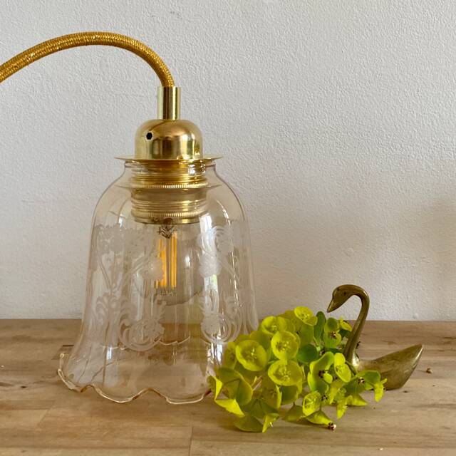 Vintage Tulip Lamp in Amber Glass - image 1