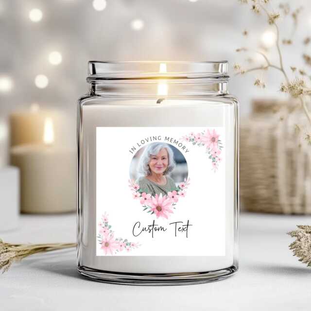 In Loving Memory Pink Flower - Candle Label L Custom Memorial - image 1
