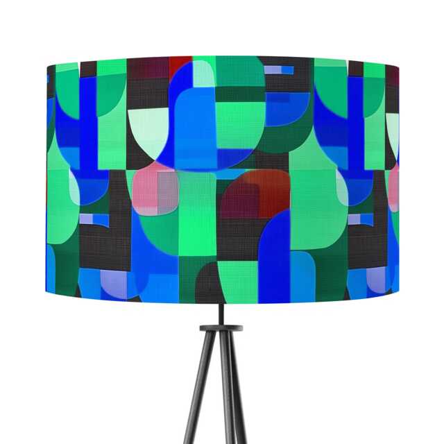 Lampshade Blue Abstract Bright Colourful Mid Century Print Velvet - Drum Lamp Shade 25cm 30cm 35cm 40cm 45cm Table Lamp Ceiling Pendant - image 1