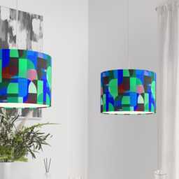Lampshade Blue Abstract Bright Colourful Mid Century Print Velvet - Drum Lamp Shade 25cm 30cm 35cm 40cm 45cm Table Lamp Ceiling Pendant - thumbnail 3