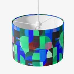 Lampshade Blue Abstract Bright Colourful Mid Century Print Velvet - Drum Lamp Shade 25cm 30cm 35cm 40cm 45cm Table Lamp Ceiling Pendant - thumbnail 2