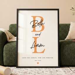 Personalised Initial & Name Print - Custom Monogram Couple Gift Typography Anniversary Wall Art - thumbnail 1