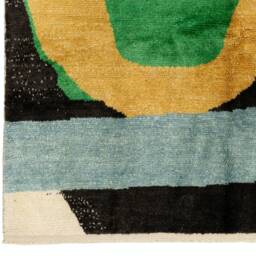 Abstract Tulu Wool Rug Green, Yellow, Blue, Black, Hand-Woven - thumbnail 4