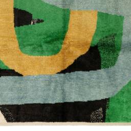 Abstract Tulu Wool Rug Green, Yellow, Blue, Black, Hand-Woven - thumbnail 3