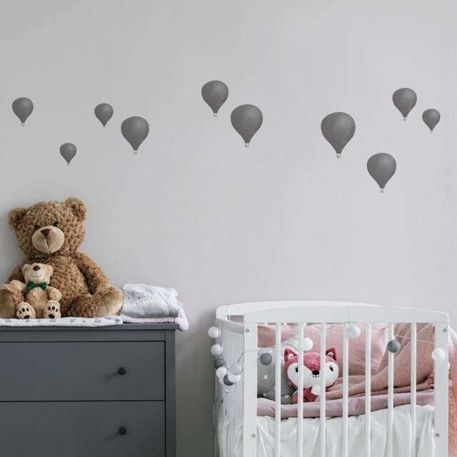 Graphite Grey Hot Air Balloons Wall Decals, Plastic-Free Kids Room Wall Stickers - image 1