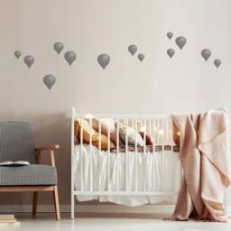 Graphite Grey Hot Air Balloons Wall Decals, Plastic-Free Kids Room Wall Stickers - thumbnail 2