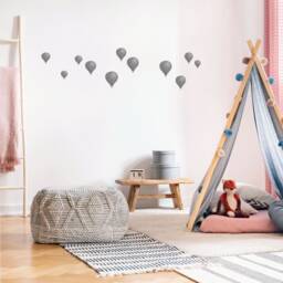 Graphite Grey Hot Air Balloons Wall Decals, Plastic-Free Kids Room Wall Stickers - thumbnail 3